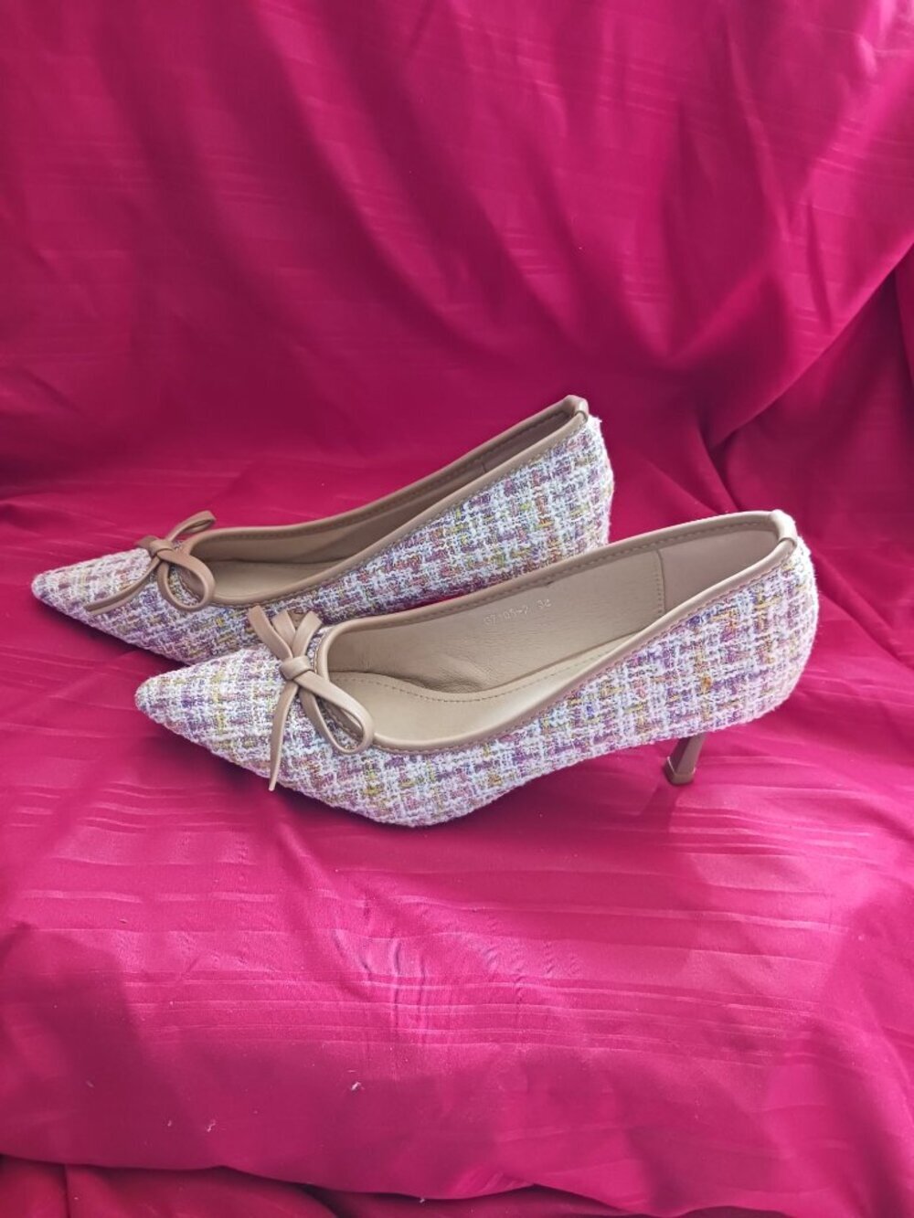Xiwen Womens Tweed Pointed-Toe Heels With Bow Accent Stiletto multicolor size 36 - Picture 8 of 12